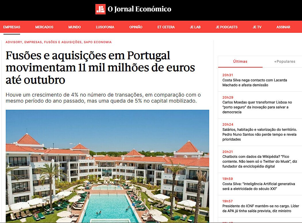 Fuses e aquisies em Portugal movimentam 11 mil milhes de euros at outubro